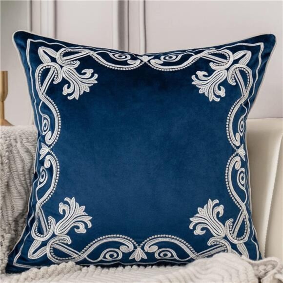 Aeckself European Floral Pillow Cover 18x18 Inch, Luxury Velvet Embroidered - Picture 1 of 7